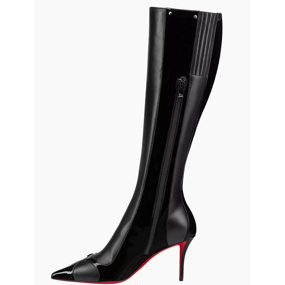 Christian Louboutin CL IN 90S Botta 80 Black Logo Leather Knee High Heel Boot 38 - Picture 10 of 15